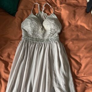 Elegant Lace Halter Dress in Gray